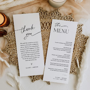 EVERLEIGT Minimalist Bröllop Menu 4x9 Inbjudningar