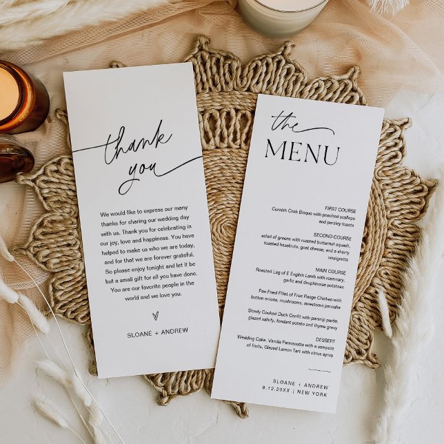 EVERLEIGT Minimalist Bröllop Menu 4x9 Inbjudningar (Skapare uppladdad)