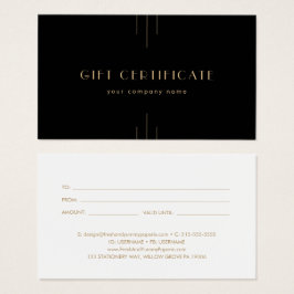 EVERLY Art Deco Black and Gold Gift Certificate Visitkort