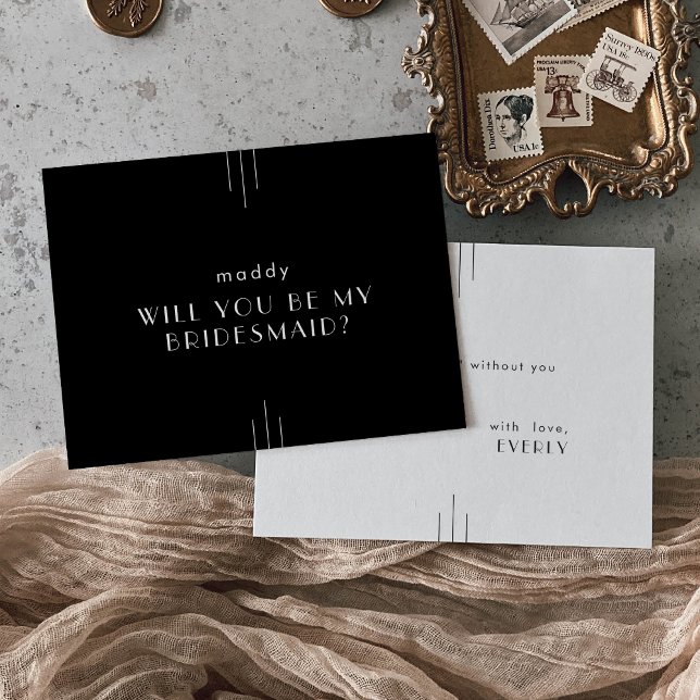 EVERLY Art Deco Black Bridesmaid Frieri kort (EVERLY Art Deco Black Bridesmaid Proposal Cards)