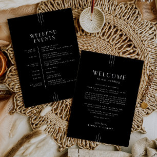 EVERLY Art Deco Black Bröllop Helg Itinerary Inbjudningar