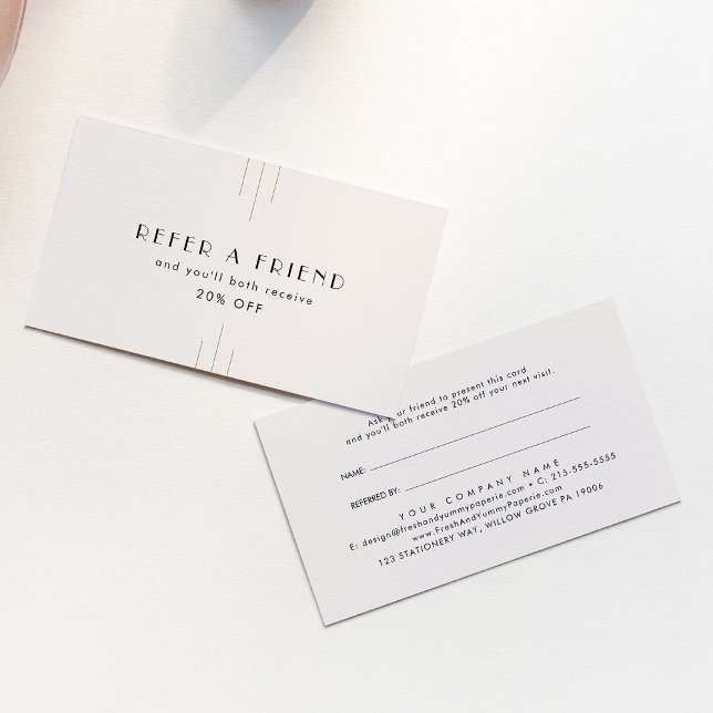 EVERLY Art Deco Elfenbensvitt Guld Svart Referera  Rabattkort (EVERLY Art Deco Ivory Gold Black Refer A Friend Referral Card)