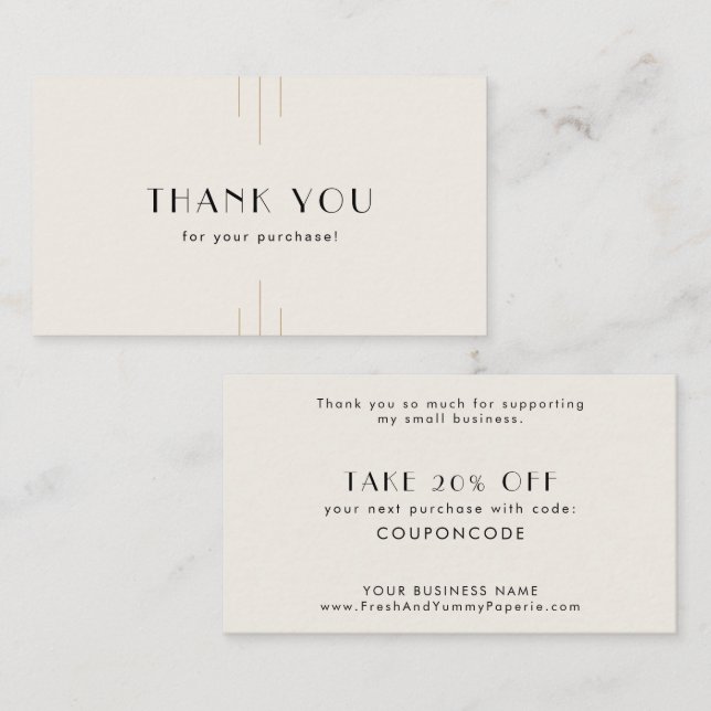 EVERLY Art Deco Ivory Black Business Thank You Rabattkort (Fram/baksida)