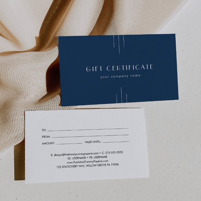 EVERLY Art Deco Navy Business Gift Certificate Visitkort (EVERLY Art Deco Navy Business Gift Certificate)