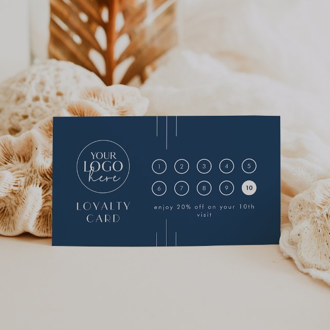 EVERLY Art Deco Navy Logotyp Affärsbelöning 10 Pun Lojalitetskort (EVERLY Art Deco Navy Logo Business Reward 10 Punch Loyalty Card)