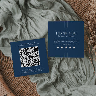 EVERLY Art Deco Navyblå QR-kod Lämna en recension Fyrkantigt Visitkort