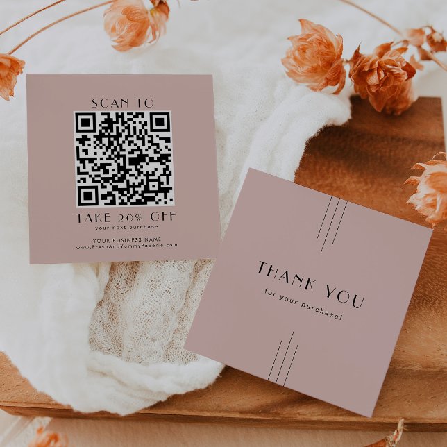 EVERLY Art Deco Rodnad QR-kod Tack Rabattkort (EVERLY Art Deco Blush Business QR Code Thank You Discount Card)