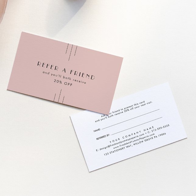 EVERLY Art Deco Rosabränd Referera En Vän Rabattkort (EVERLY Art Deco Blush Pink Refer A Friend Referral Card)