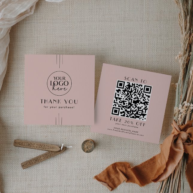 EVERLY Art Deco Rosabrunt Logotyp QR-kod Tack Rabattkort (EVERLY Art Deco Blush Pink Logo QR Code Thank You Discount Card)