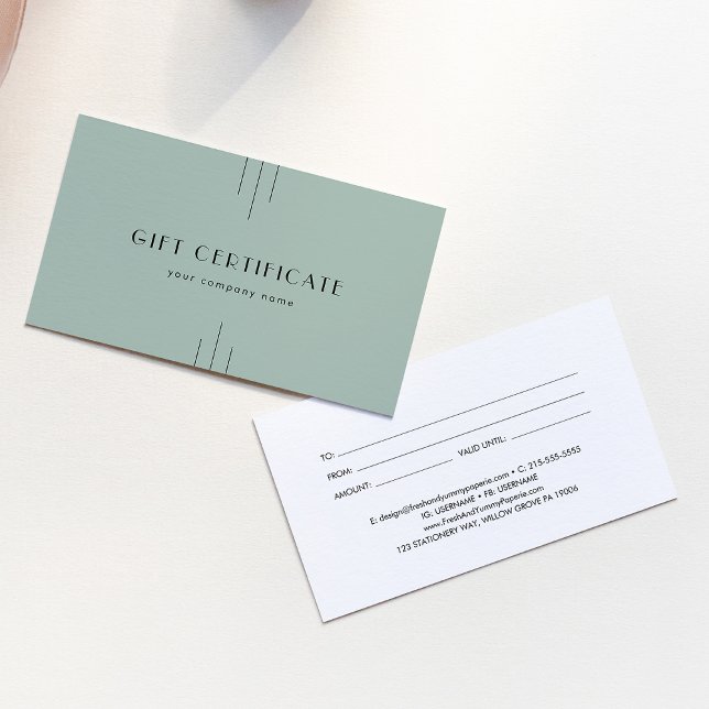 EVERLY Art Deco Sage Business Gift Certificate Visitkort (EVERLY Art Deco Sage Business Gift Certificate)