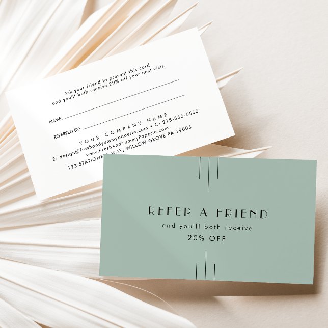 EVERLY Art Deco Sage Green Modern Refer A Friend Rabattkort (EVERLY Art Deco Sage Green Modern Refer A Friend Referral Card)