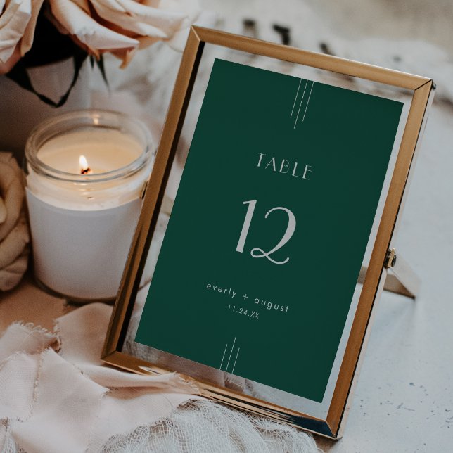 EVERLY Art Deco Smaragd Bröllops Bordnummer Inbjudningar (EVERLY Art Deco Emerald Wedding Table Numbers)