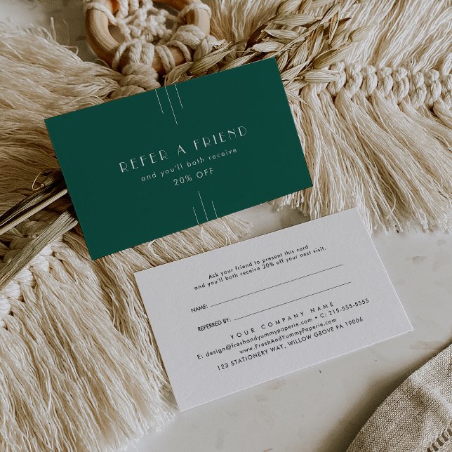 EVERLY Art Deco Smaragdgrön Referera En Vän Rabattkort (EVERLY Art Deco Emerald Green Refer A Friend Referral Card)
