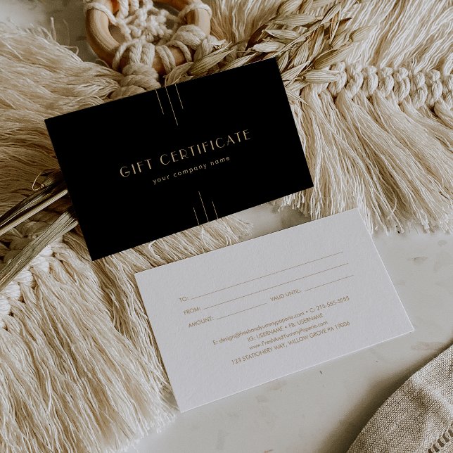 EVERLY Art Deco Svart och Guld Presentkort Visitkort (EVERLY Art Deco Black and Gold Gift Certificate)
