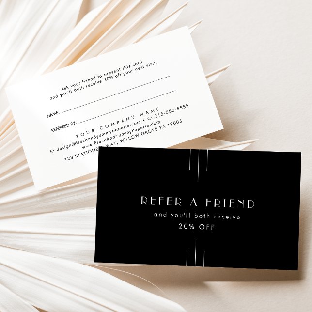 EVERLY Art Deco Svart Referera En Vän Rabattkort (EVERLY Art Deco Black Refer A Friend Referral Card)