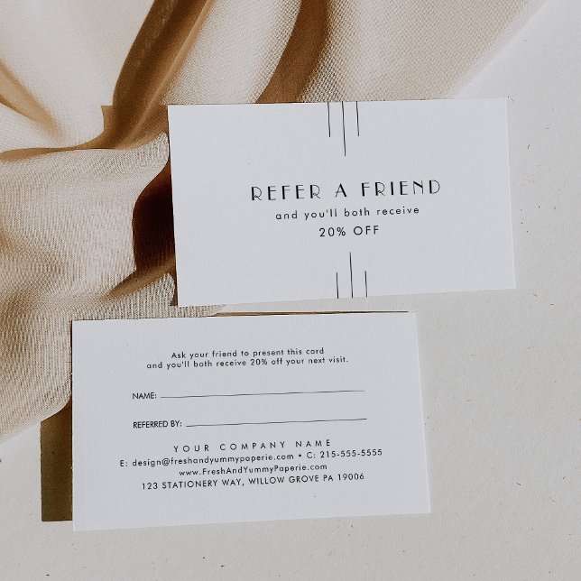 EVERLY Art Deco Vit Svart Referera En Vän Rabattkort (EVERLY Art Deco White Black Refer A Friend Referral Card)