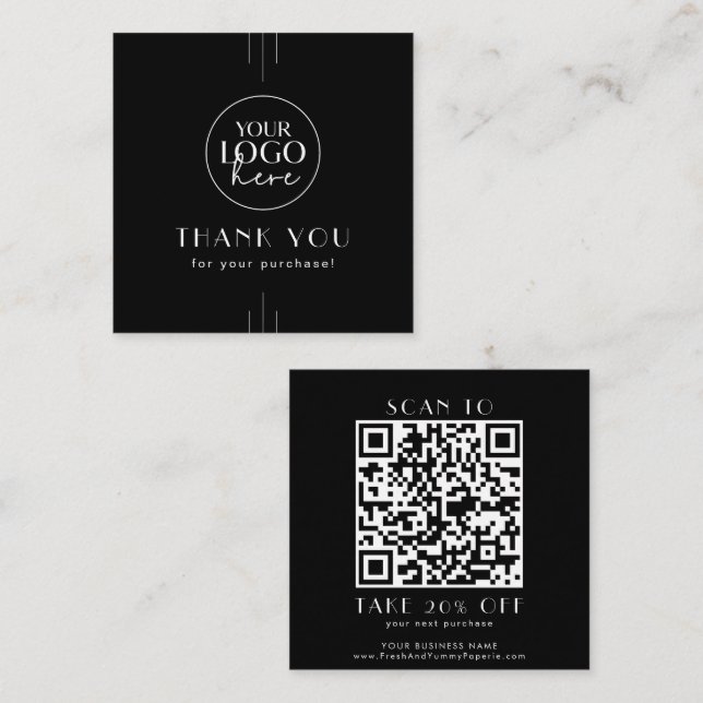 EVERLY Black Business Logo QR Code Thank You Rabattkort (Fram/baksida)