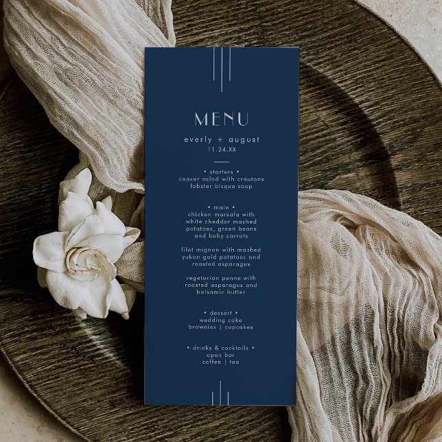 EVERLY Classic Modern Art Deco Navy Blue Wedding Meny (EVERLY Classic Modern Art Deco Navy Blue Wedding Menu)