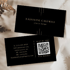 EVERLY Elegant Art Deco Svart och Guld QR-kod Visitkort
