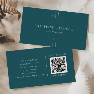 EVERLY Enkel Retro Art Deco Påfågel Teal QR-kod Visitkort