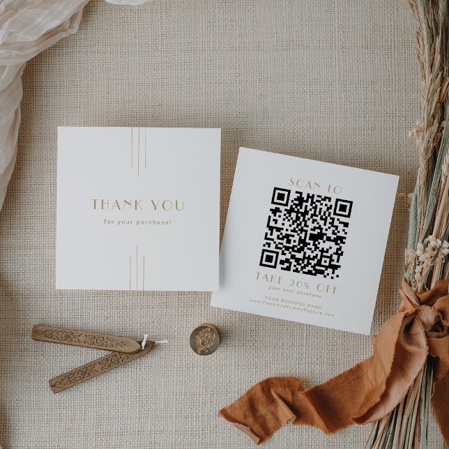 EVERLY Gold Art Deco Business QR-kod Tack Rabattkort (EVERLY Gold Art Deco Business QR Code Thank You Discount Card)