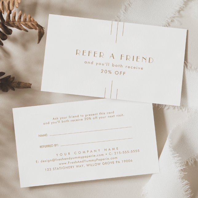 EVERLY Guld Art Deco Geometrisk Referera En Vän Rabattkort (EVERLY Gold Art Deco Geometric Refer A Friend Referral Card)