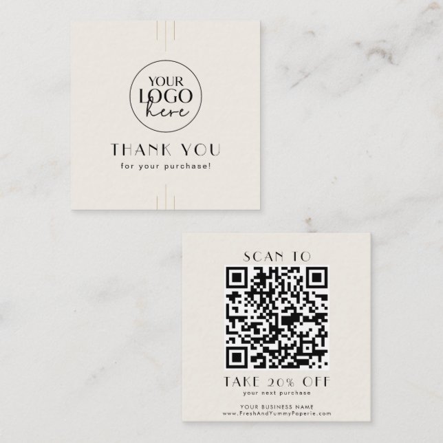 EVERLY Ivory Black Business Logo QR Code Thank You Rabattkort (Fram/baksida)