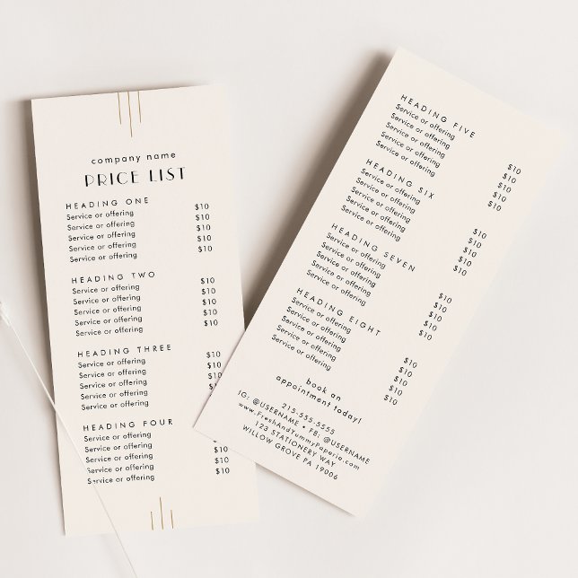 EVERLY Ivory Double Sided Business Price List Reklamkort (EVERLY Ivory Double Sided Business Price List Rack Card)