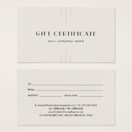 EVERLY Ivory Gold Black Business Gift Certificate Visitkort