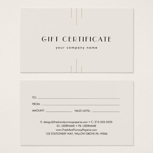 EVERLY Ivory Gold Black Business Gift Certificate Visitkort (Framsida & baksida)