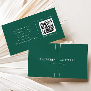 EVERLY Jewel Tone Art Deco Smaragdgrön QR-kod Visitkort