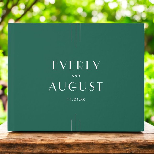 EVERLY Juvelton Art Deco Smaragdgrön Bröllop Gästböcker (EVERLY Jewel Tone Art Deco Emerald Green Wedding Guest Book)