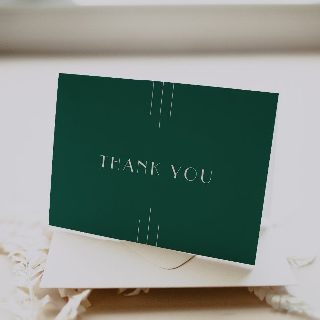 EVERLY Juvelton Art Deco Smaragdgrön Bröllop Tack Kort (EVERLY Jewel Tone Art Deco Emerald Green Wedding Thank You Card)