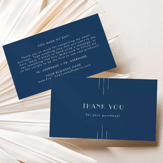 EVERLY Klassisk Art Deco Marinblå Tack Visitkort (EVERLY Classic Art Deco Navy Blue Thank You Business Card)