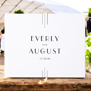 EVERLY Minimalistisk Art Deco Vit och Svart Bröllo Gästböcker