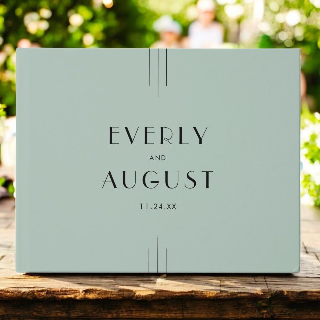 EVERLY Modern Classic Art Deco Sage Grönt Bröllop Gästböcker (EVERLY Modern Classic Art Deco Sage Green Wedding Guest Book)