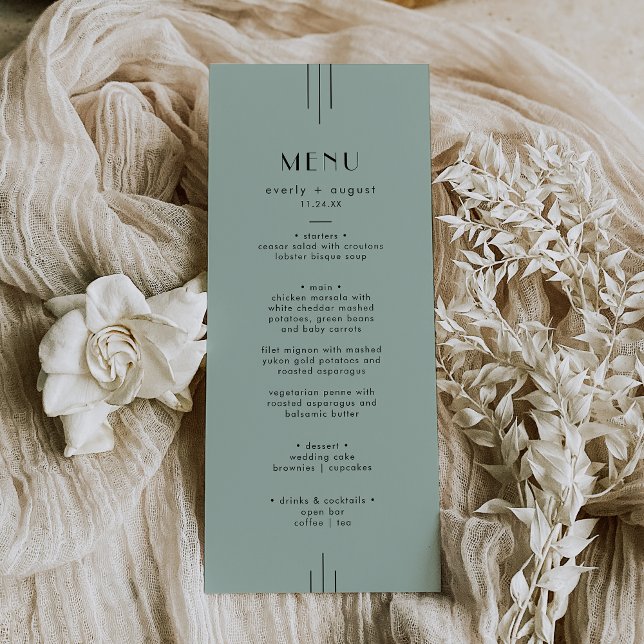 EVERLY Modern Classic Art Deco Sage Grönt Bröllop Meny (EVERLY Modern Classic Art Deco Sage Green Wedding Menu)
