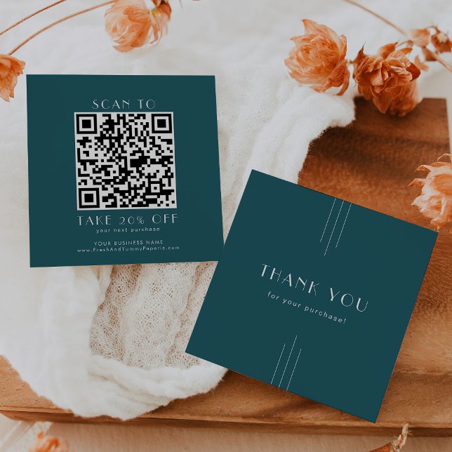 EVERLY Peacock Teal Business QR-kod Tack Rabattkort (EVERLY Peacock Teal Business QR Code Thank You Discount Card)