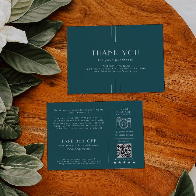 EVERLY Peacock Teal Small Business Tack för din be Tilläggskort (EVERLY Peacock Teal Small Business Thank You Order Enclosure Card)