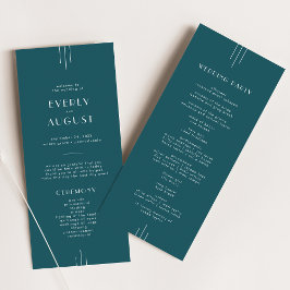 EVERLY Simple Retro Art Deco Peacock Teal Wedding Program