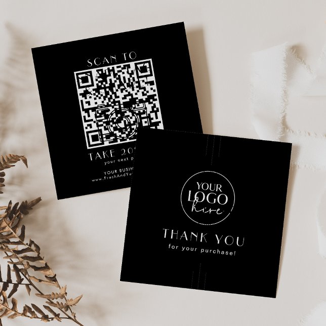 EVERLY Svart Logotyp QR-kod Tack Rabattkort (EVERLY Black Business Logo QR Code Thank You Discount Card)