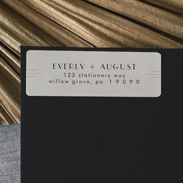 EVERT Art Deco Ivory Black-Returetiketterna Returadress Etikett (EVERLY Art Deco Ivory Black Return Address Labels)