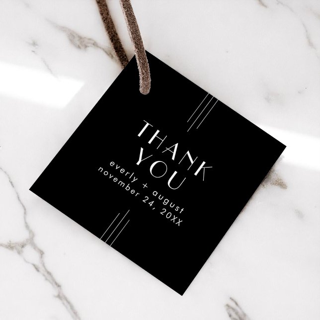 EVERT Modern Art Deco Black Bröllop Tack Gåvor Etiketter (EVERLY Modern Art Deco Black Wedding Thank You Favor Tags)