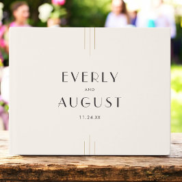 EVERT Retro Art Deco Ivory Guld Black Bröllop Gästböcker