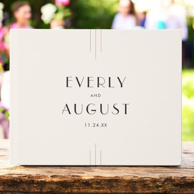 EVERT Retro Art Deco Ivory Guld Black Bröllop Gästböcker (EVERLY Retro Art Deco Ivory Gold Black Wedding Guest Book)