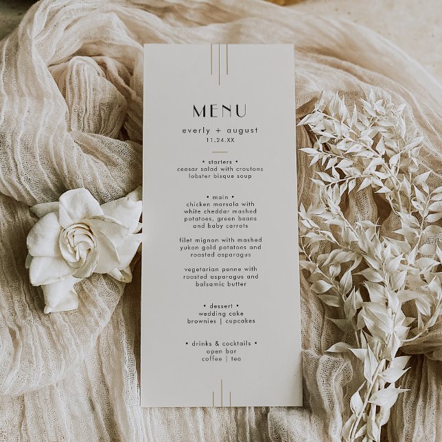 EVERT Retro Art Deco Ivory Guld Black Bröllop Meny (EVERLY Retro Art Deco Ivory Gold Black Wedding Menu)