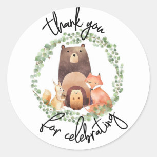 EVERT Woodland Baby Shower Watercolor forest Runt Klistermärke