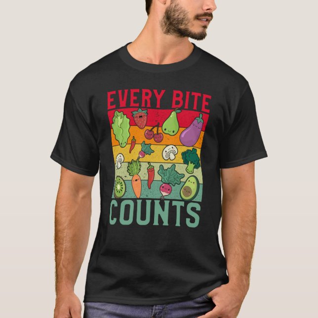 Every Bite counts Vegan Vegan Saying T Shirt (Framsida)