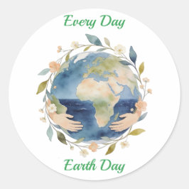 Every Day Earth Day Floral Globe With Hands Runt Klistermärke