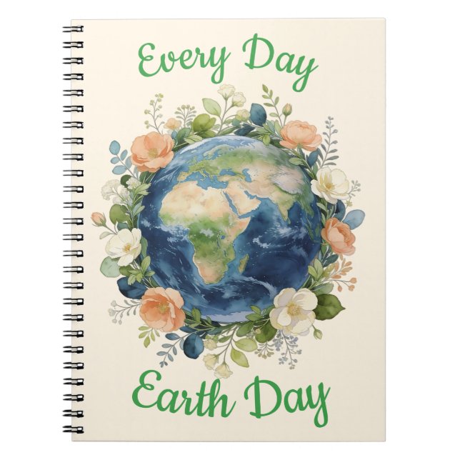 Every Day Earth Day Floral Wreath Earth Anteckningsbok (Framsidan)